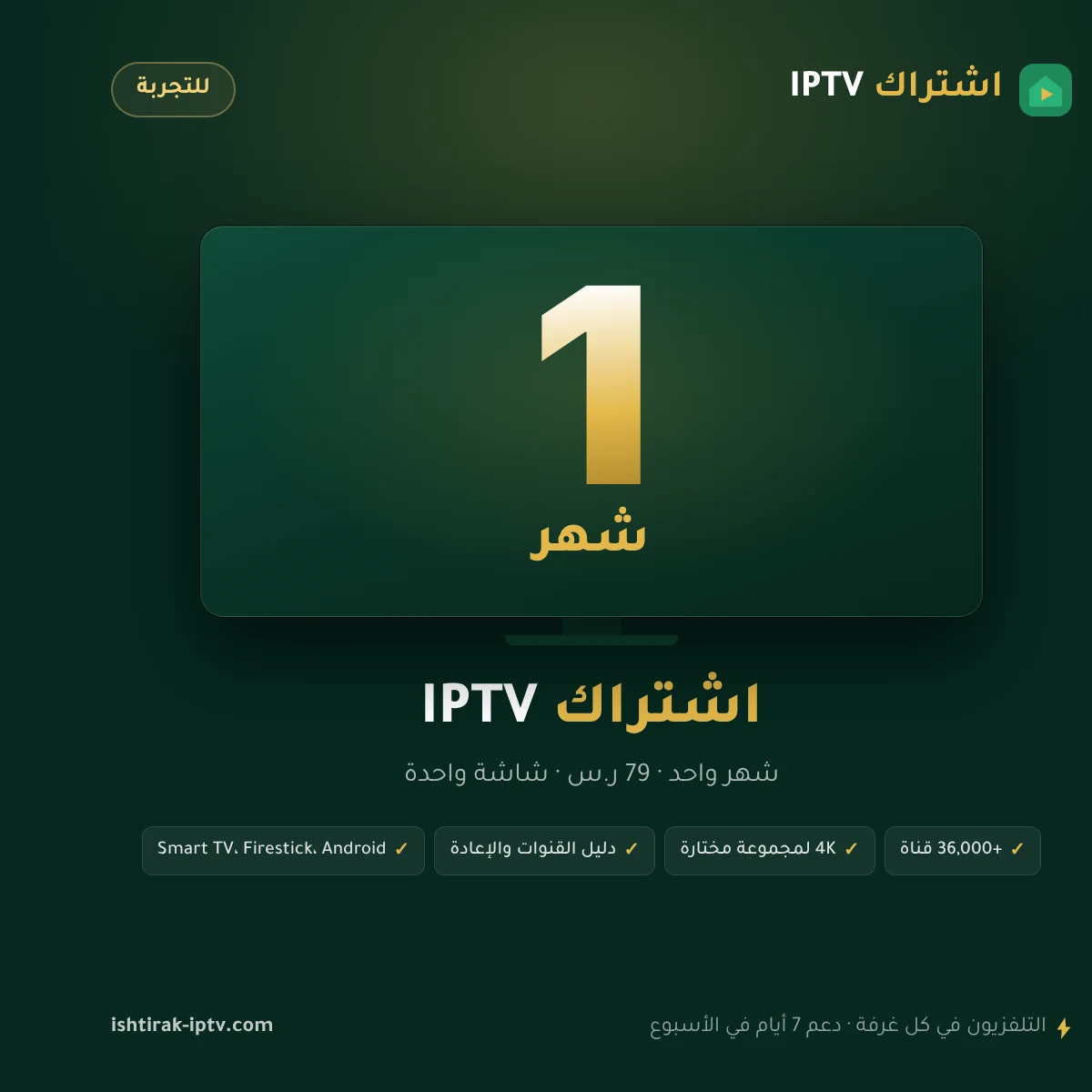 اشتراك IPTV شهر واحد – اشتراك IPTV شاشة واحدة – صورة اشتراك IPTV